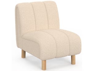 Fauteuil hector tissu bouclette beige et pieds arrondis effet bois