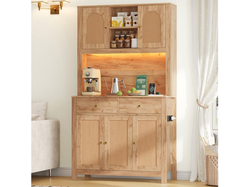  Buffet haut 100x40x180 cm led rgb mdf naturel  - Conforama B