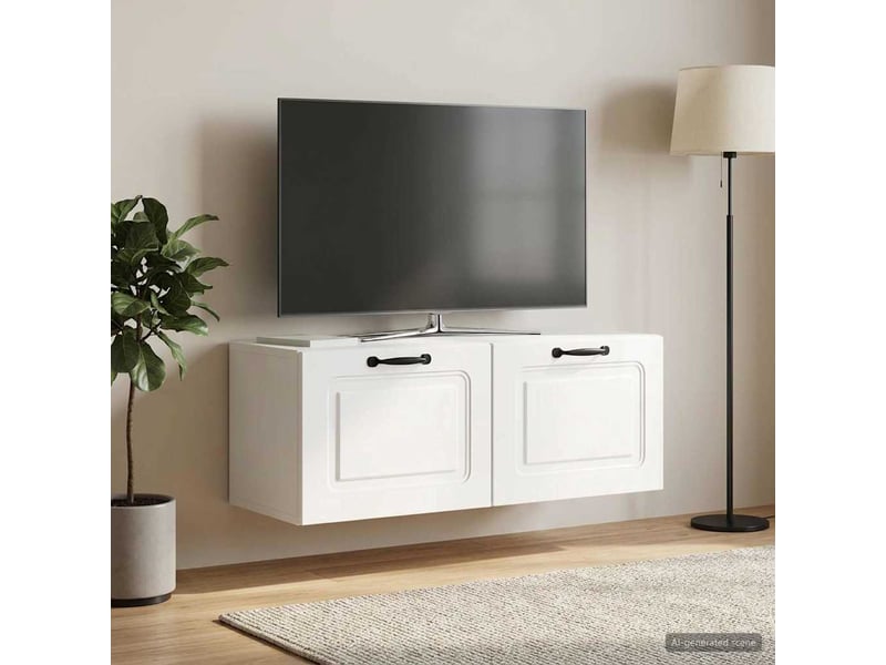  Meuble tv - banc tv - meuble de rangement mural montage mural blanc brillant 78,5 x 31 x 30 cm  - Conforama D