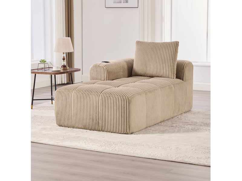  Méridienne compact 158 x 93 x 61 cm poches latérales porte-gobelet mousse densité ressorts velours côtelé kaki  - Conforama B