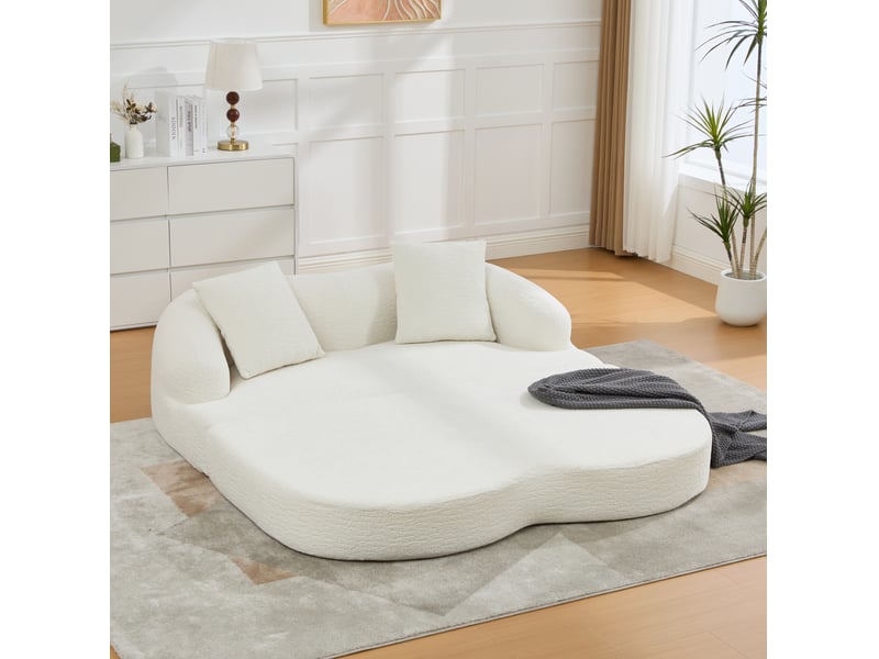  Canapé convertible 2 places 157*84*65cm en chenille beige avec deux coussins chicfurn  - Conforama C