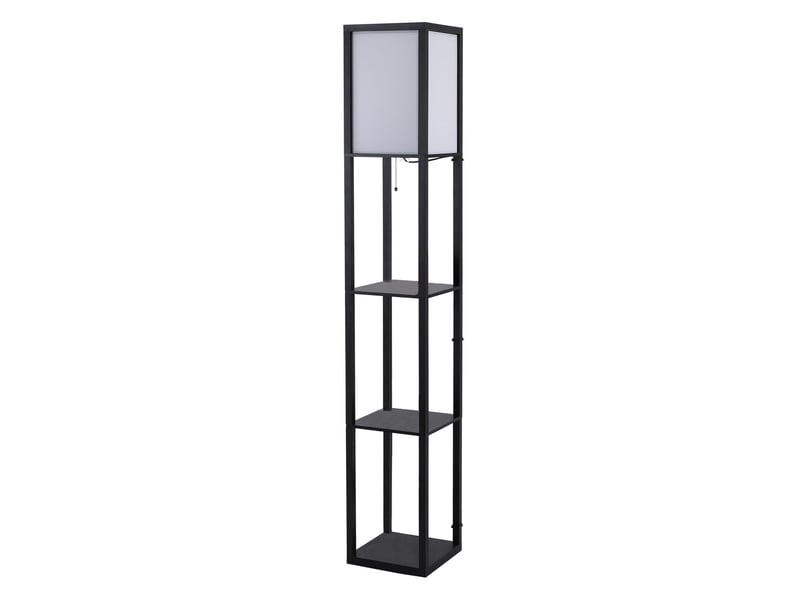  Lampadaire avec compartiments de rangement, lampe moderne en bois, ampoule e27, pour salon, chambre, bureau, noir  - Conforama B