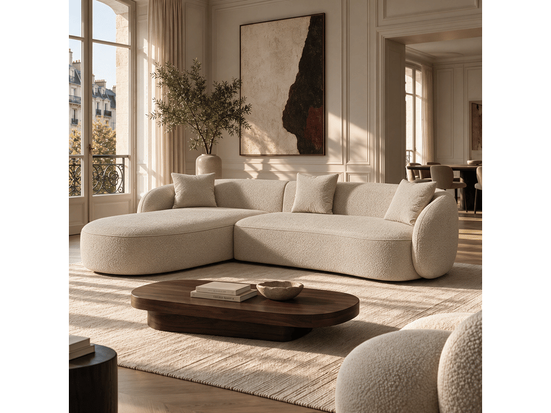  Canapé d'angle gauche 4 places en tissu bouclette beige celine 1CELAGTBBG - Conforama B