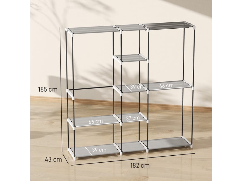  Armoire, portant à vêtements en tissu avec tringle et étagères, 182 x 43 x 185 cm, gris  - Conforama E