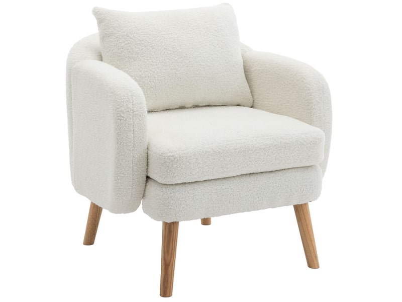  Fauteuil 1 place 71x72x71 cm avec coussin en tissu bouclette blanc  - Conforama B