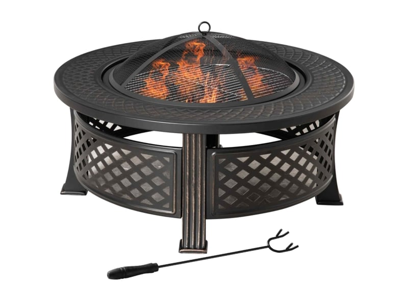  Brasero de jardin en acier 81 x 81 x 50 cm – noir – 2 en 1 chauffage et barbecue avec tisonnier  - Conforama B