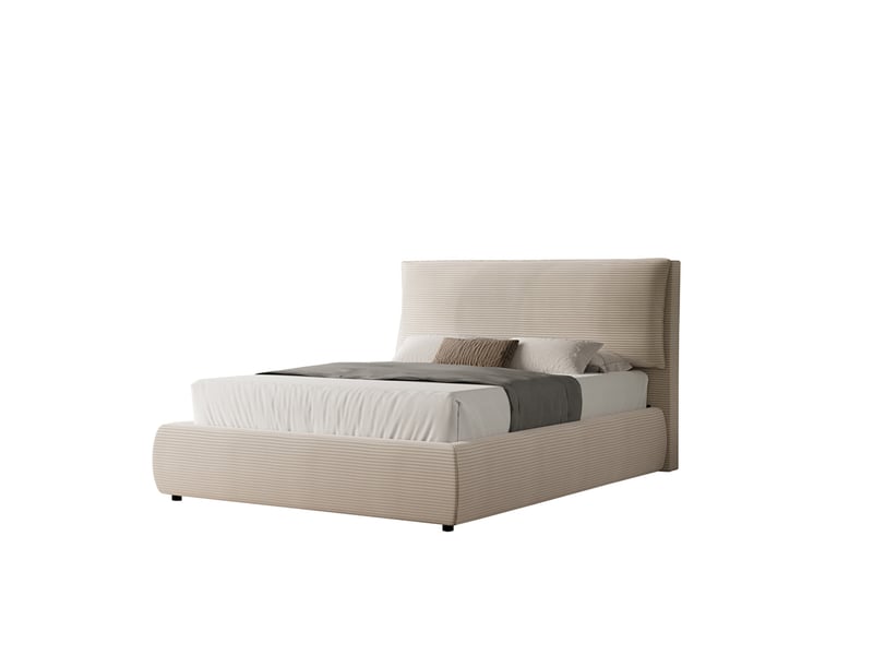  Lit avec coffre de rangement 140x190cm en velours côtelé beige fresno  - Conforama A