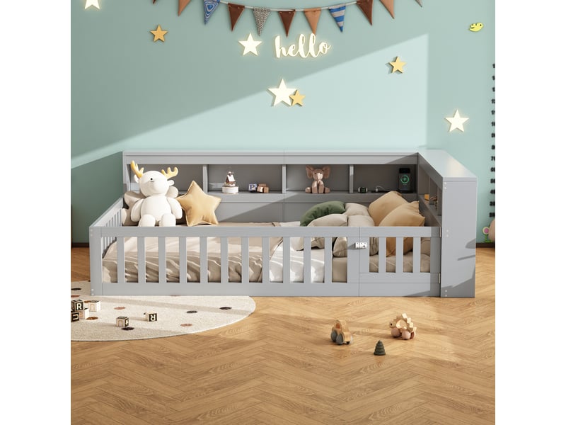  Lit de jour canapé-lit, 140 × 190 cm, gris, panneau de particules, rangement intégré, sommier à lattes, sans matelas  - Conforama D