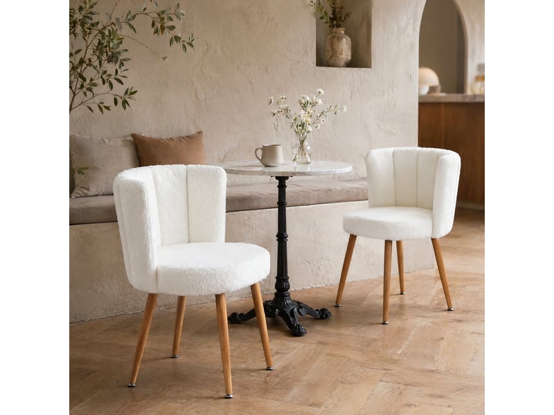  Lot de 2 chaises de salle à manger,60x54x77 cm,tissu teddy,blanc  - Conforama B