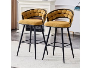 Chaise lot de 2 velours jaune pieds en fer noir style moderne