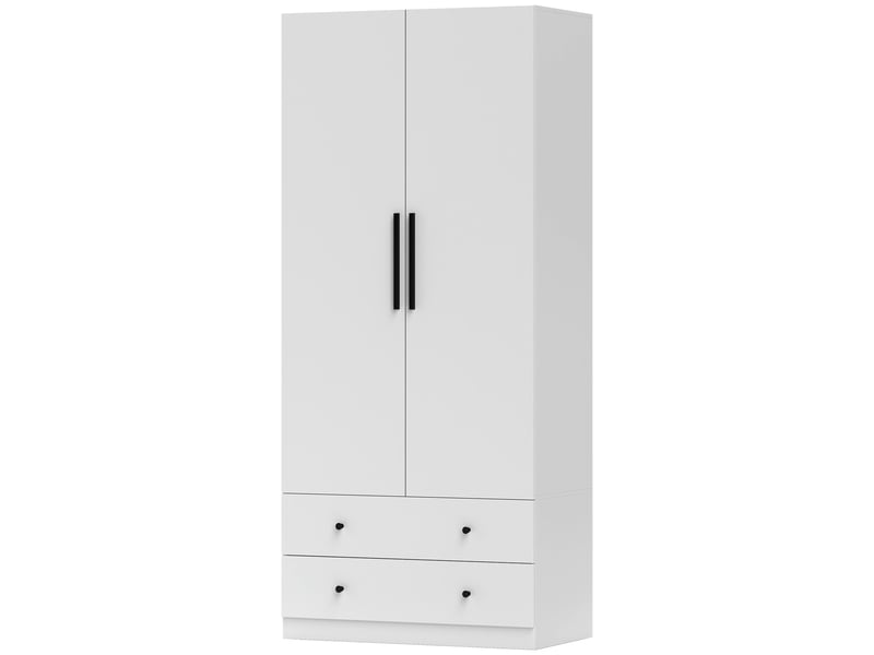  Armoire, 2 portes, penderie, tringle, 2 tiroirs, panneaux de particules, blanc  - Conforama B