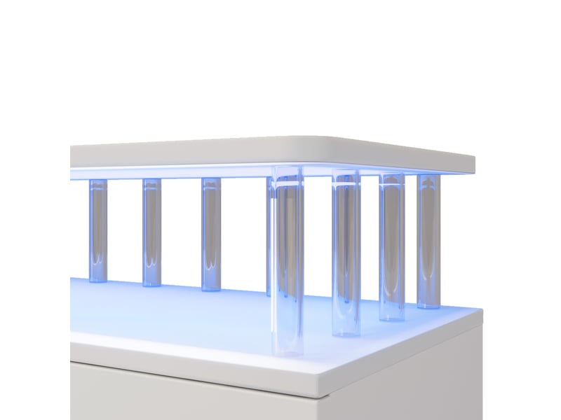 Buffet bas 160 x 40 x 75 cm avec éclairage led, 4 tiroirs, 2 portes, étagères réglables, supports en acrylique, blanc - Conforama E