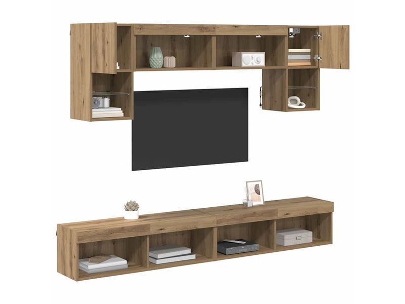  Unités murales tv avec led 6 pc chêne artisanal shl85809  - Conforama C