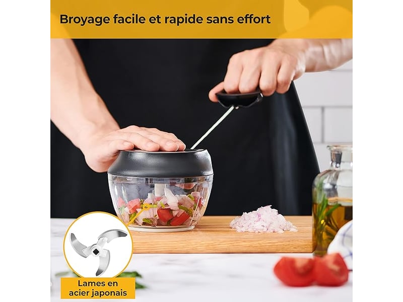  Mini hachoir manuel en inox - 5 secondes - avec racloir - mixeur coupe oignons, ail, herbes  - Conforama D