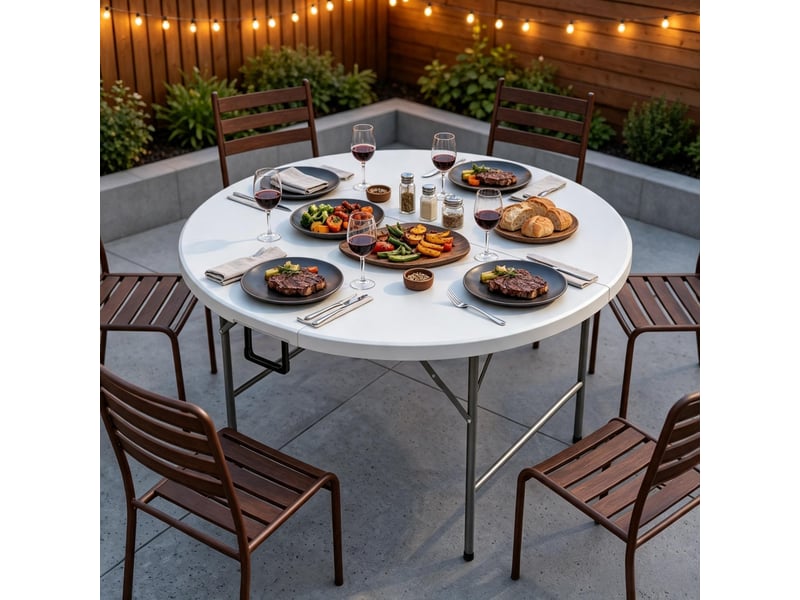 Table ronde pliable de jardin, table à manger moderne, structure robuste, multifonctionnelle - Conforama B