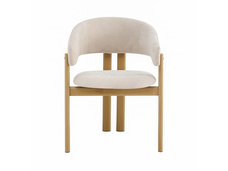  Lot de 4 chaises de salle à manger en métal aspect bois naturel et tissu lin beige  - Conforama A