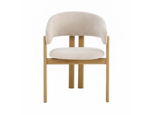 Lot de 4 chaises de salle à manger en métal aspect bois naturel et tissu lin beige