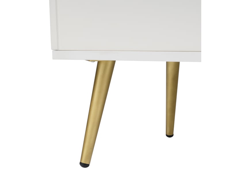Buffet blanc 140x84x40 cm, meuble bas avec 2 portes latérales et 3 tiroirs centraux, idéal pour stockage salon et chambre - Conforama E