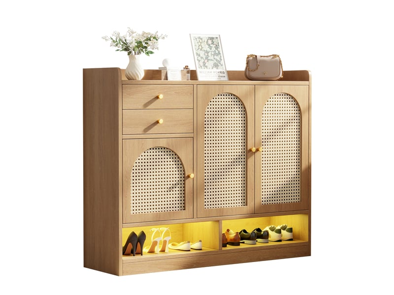 Meuble à chaussures 3 portes, 2 tiroirs et led 120x35x100 cm naturel - Conforama A