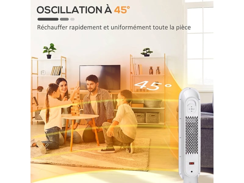 Chauffage d'appoint céramique 2000w oscillant 45° avec télécommande et affichage led 63,5 cm - Conforama D