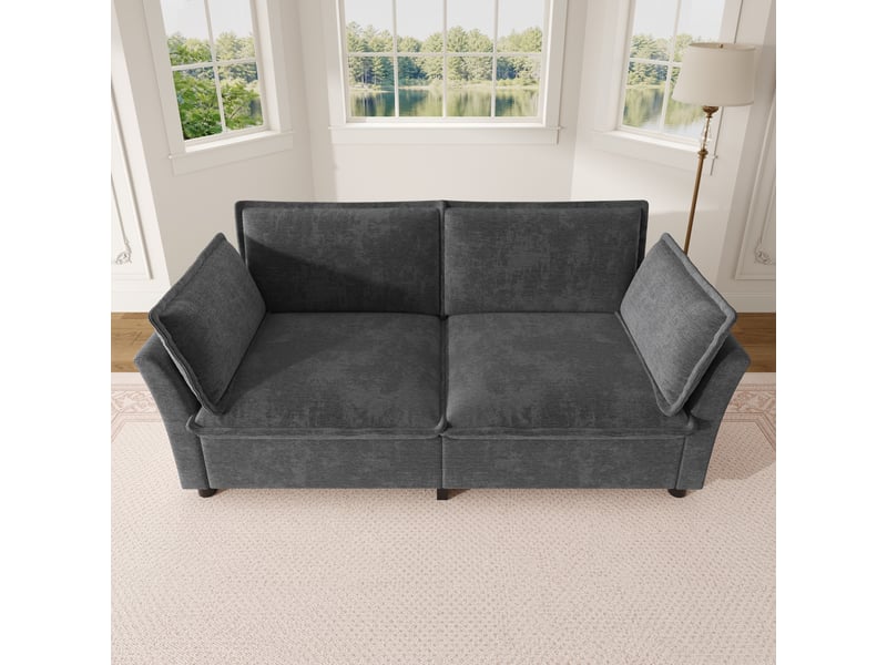 Canapé modulable 3-2-1 tissu chenille gris ensemble salon 6-7 places confort nuage design moderne - Conforama E