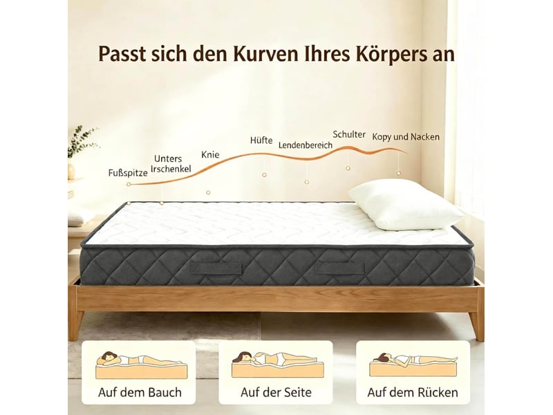  Matelas une place 90x190 cm blanc et gris, polyester et mousse à mémoire de forme, épaisseur 20 cm  - Conforama E