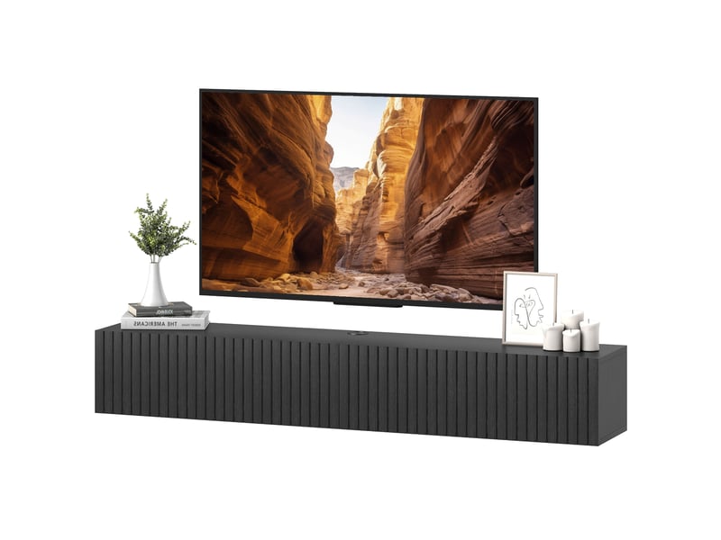  Meuble tv suspendu 2 portes rabattables en mdf noir 140 x 25 x 22 cm  - Conforama B