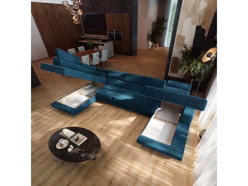  Canapé d'angle gaian, velours bleu  - Conforama C