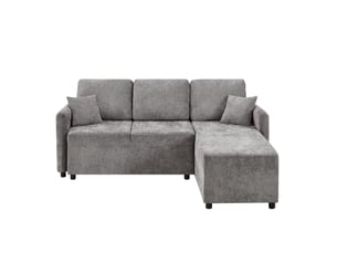 Canapé d'angle droit 3 places compact avec méridienne, 2 coussins et assise en mousse, chenille grise