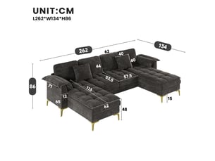 Canapé d'angle en u 4 places modulable gris avec 2 méridiennes