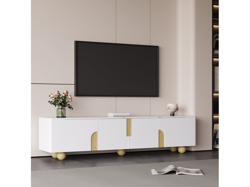  Meuble tv modenvie 180 x 40 x 44 cm 4 portes effet marbre blanc et bois  - Conforama B