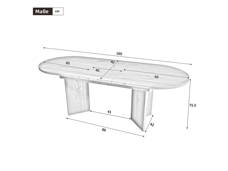  Table à manger extensible 120160 x 80 cm | 4 à 6 personnes | coins arrondis | effet chêne  - Conforama C