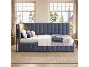Lit banquette 90x200 avec 2 tiroirs, led et ports usbtype-c gris cravdom