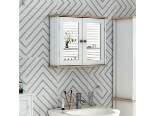 Armoire murale avec miroir pour salle de bain 2 niveaux avec 1 étagère réglable et 2 portes dim. 56i x 14p x 46h cm en bois-