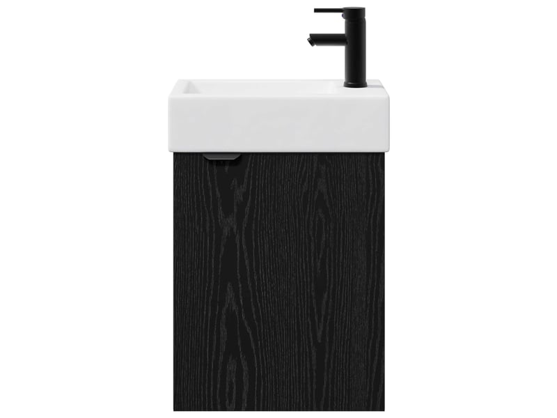  Meuble de rangement salle de bain avec robinet chêne noir shl8168  - Conforama E