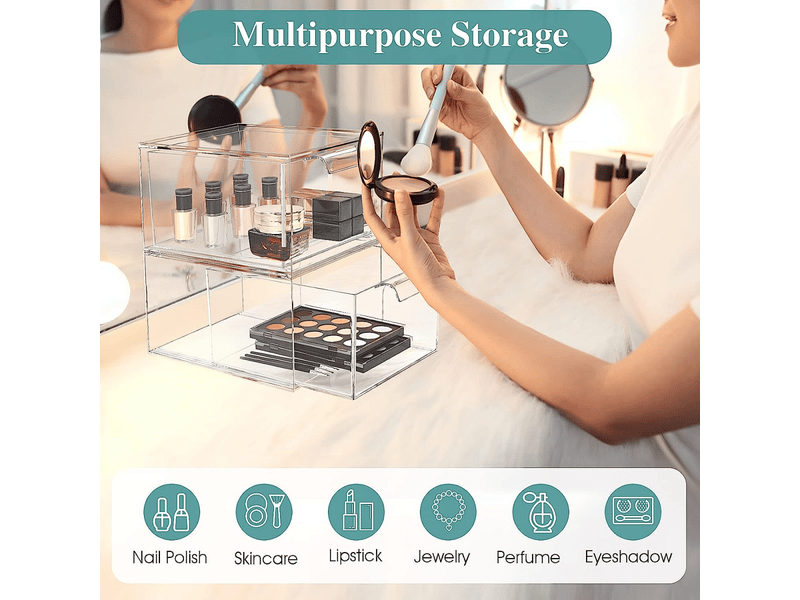  Boîtes maquillage empilables corganisateurs tiroirs – transparent, poignées – coiffeusearmoirescuisine.  - Conforama C