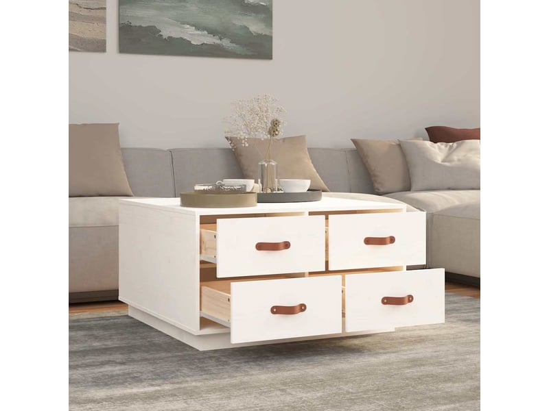  Table basse - table de salon - table à thé blanc 80x80x45 cm bois massif de pin  - Conforama D