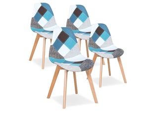 Lot de 4 chaises patchwork - chaises de salle à manger - pieds en hêtre(bleu) - style rétro