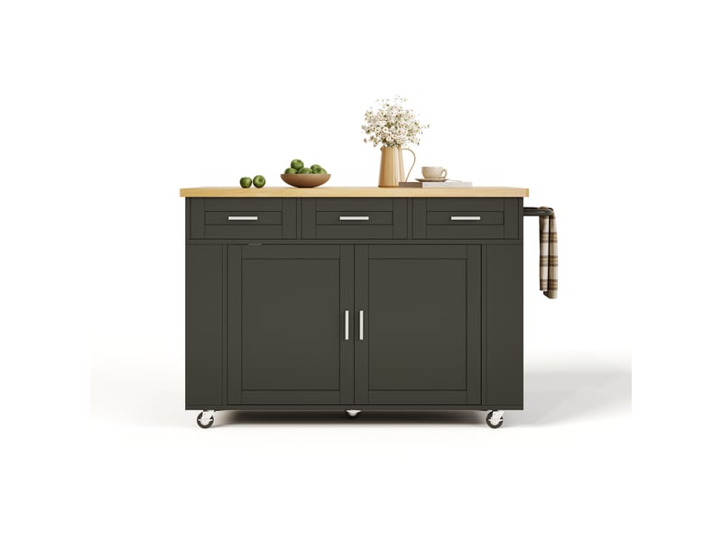  Desserte de cuisine avec plan rabattable, rangements et roulettes en mdf 120×45(70)×84 cm naturel noir  - Conforama A