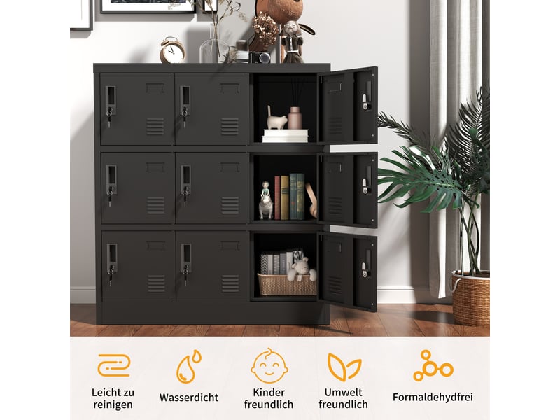  Casier vestiaire 9 portes en métal noir 90 x 40 x 100 cm  - Conforama D