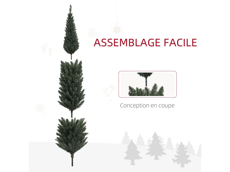 Sapin de noël artificiel, arbre de noël, base en acier, 390 branches épines, ø 55 x 195h cm, décoration de noël, vert  - Conforama R