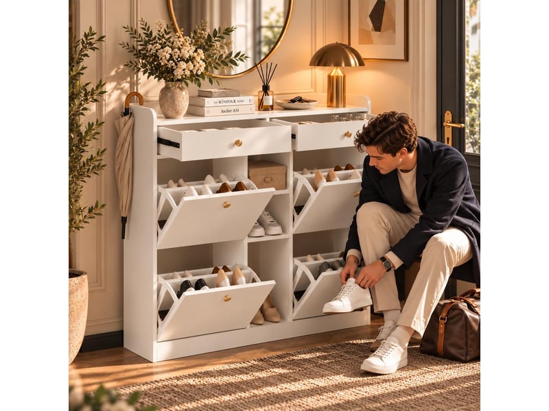 Meuble à chaussures 110x26x100 cm coloris blanc ORWF253010011W - Conforama C
