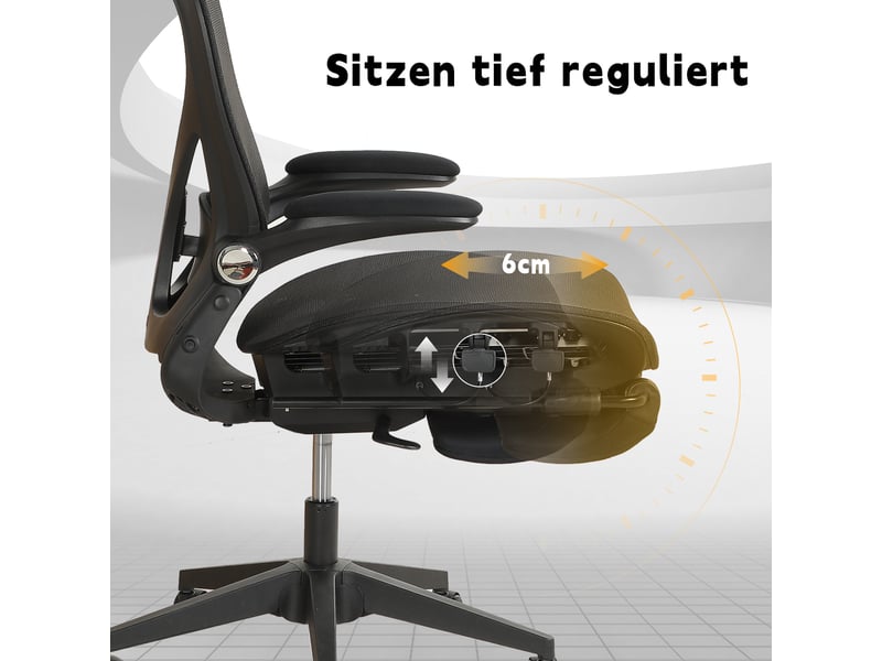  Chaise de bureau ergonomique pliable avec appui-tête 3d et accoudoirs rabattables - lpospi - maille noire  - Conforama E