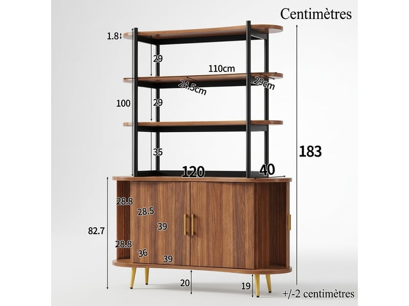  Buffet de cuisine 120x40x183 cm avec étagères et portes coulissantes, meuble de rangement en bois  - Conforama C