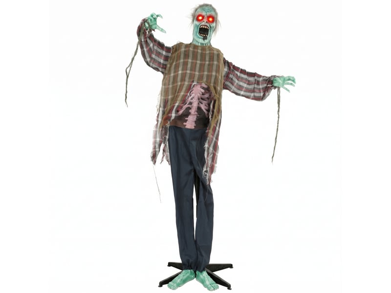  Décoration halloween animée zombie avec yeux led, sons et détection tactile pour entrée et terrasse 170 cm  - Conforama A