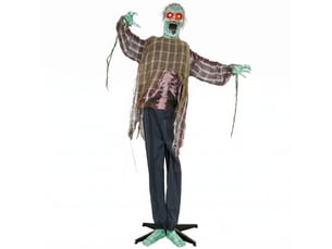 Décoration halloween animée zombie avec yeux led, sons et détection tactile pour entrée et terrasse 170 cm