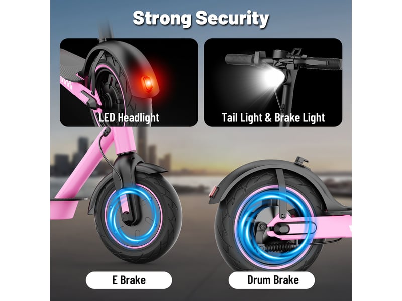 Trottinette électrique hiqis d9, pneus alvéolés 10, application intelligente, rose - Conforama C