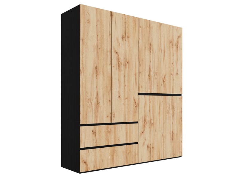  Armoire penderie 180 x 50 x 200 cm bicolore mdf et panneaux de particules, 6 portes, 5 tiroirs, 2 tringles  - Conforama D