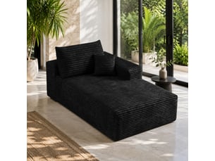 Canapé d'angle droit convertible <strong>MIVRAY </strong> <strong></strong> 1 place Velours côtelé noir