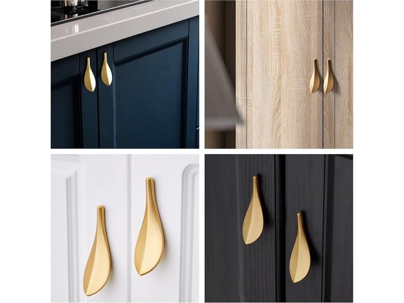 Paire de poignées en alliage de zinc doré en forme de feuille, poignées avec entraxe de 32 mm pour décoration de cuisine - Conforama C